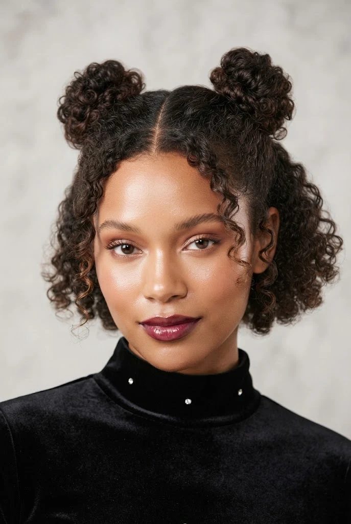 Casual Chic Pigtail Mini Buns for Curls — PEINADOS CABELLO CORTO RIZADO FIESTAS style outfit