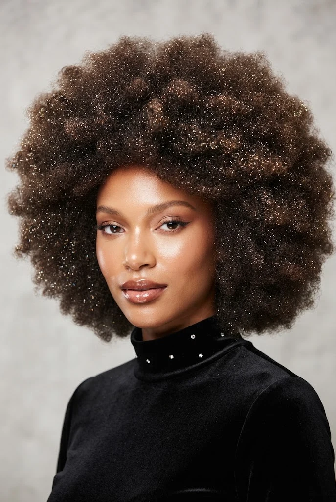 Voluminous Textured Afro with Glitter Spray — PEINADOS CABELLO CORTO RIZADO FIESTAS style outfit