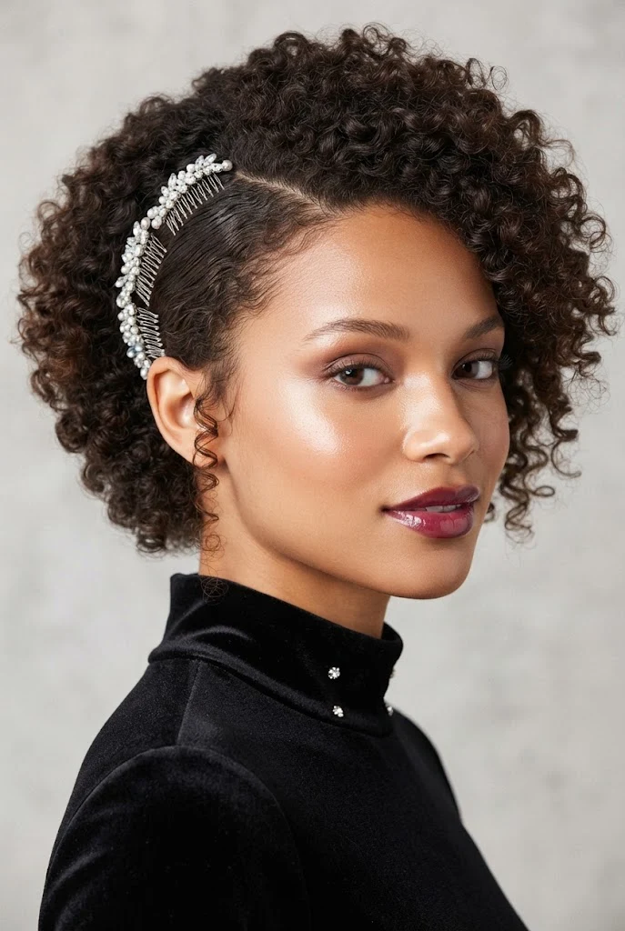 Pinned-Back Side Curls with Crystal Combs — PEINADOS CABELLO CORTO RIZADO FIESTAS style outfit