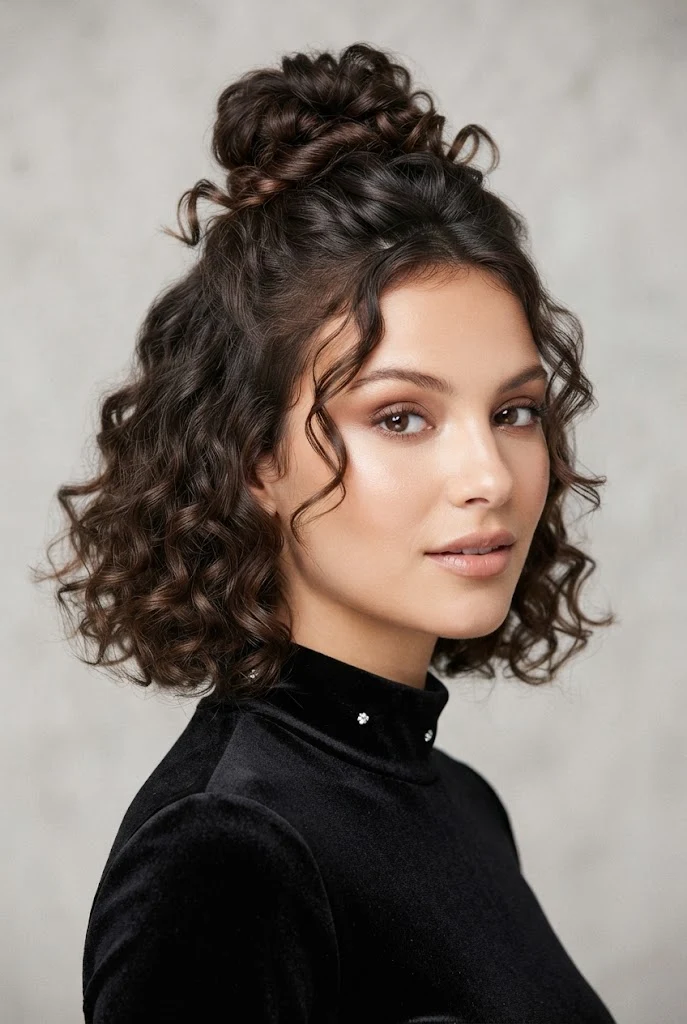 Half-Up Topknot with Cascading Ringlets — PEINADOS CABELLO CORTO RIZADO FIESTAS style outfit