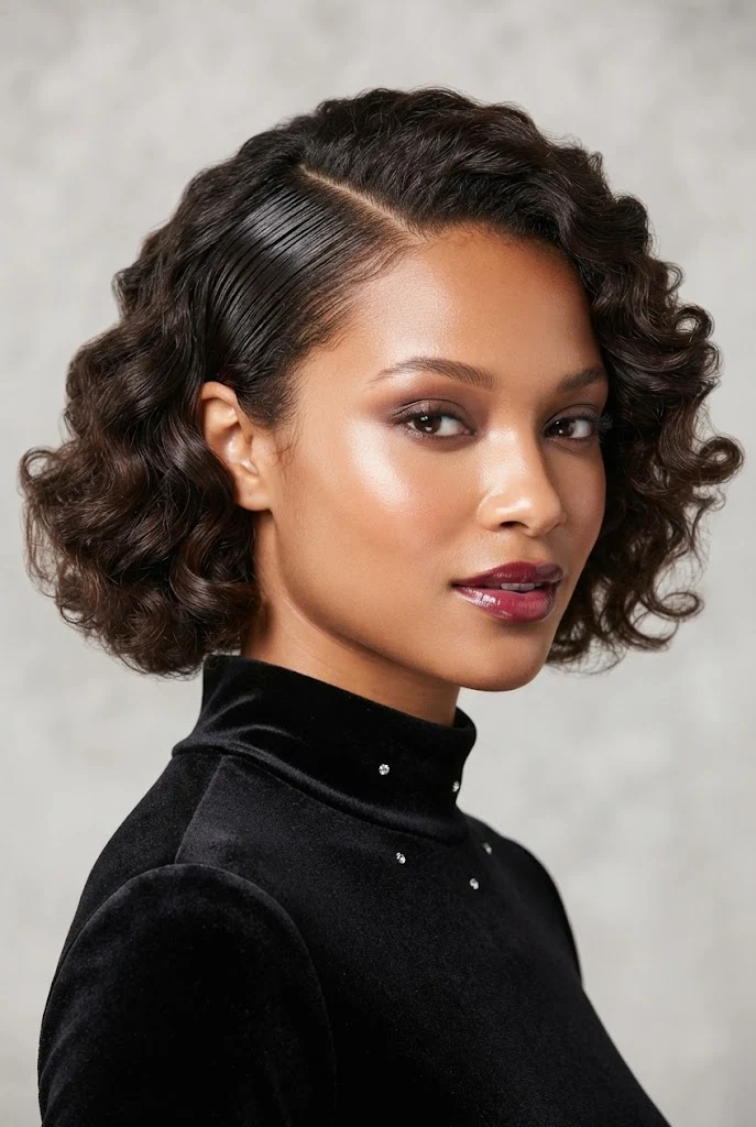 Deep Side Part with Hollywood Glamour Curls — PEINADOS CABELLO CORTO RIZADO FIESTAS style outfit