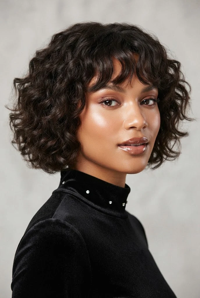 Textured Bob with Soft Curtain Bangs — PEINADOS CABELLO CORTO RIZADO FIESTAS style outfit