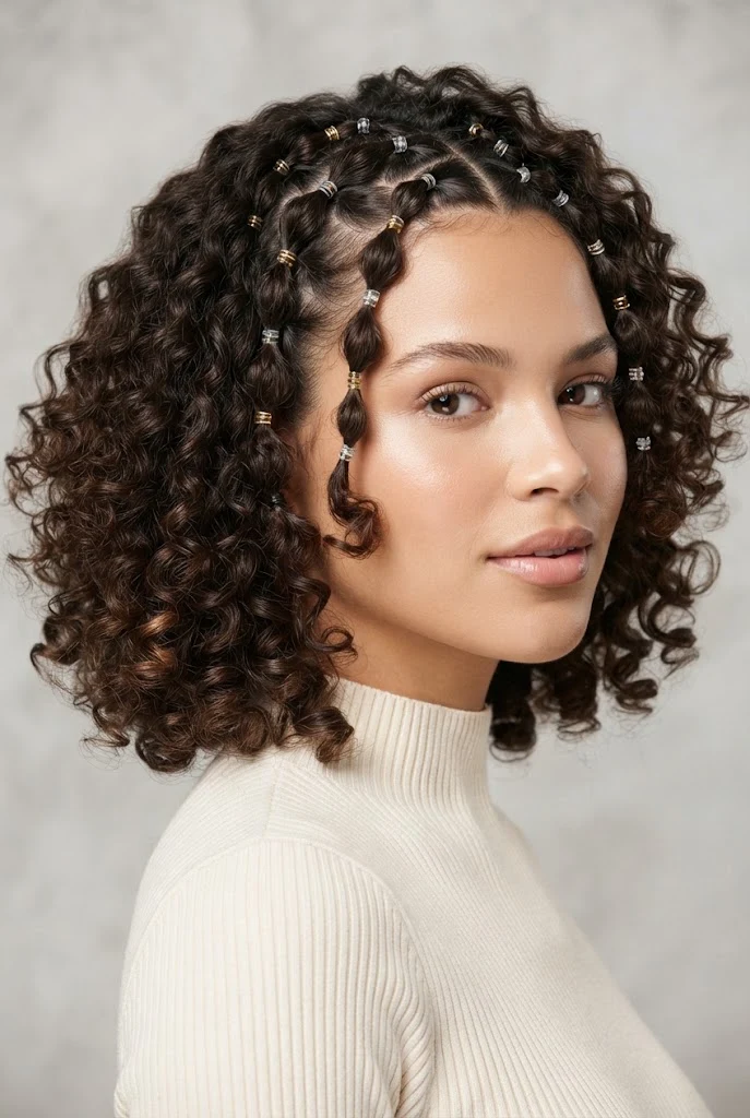 Mini Trenzas Bubble con Rizos en las Puntas — peinados cabello corto rizado trenza style outfit