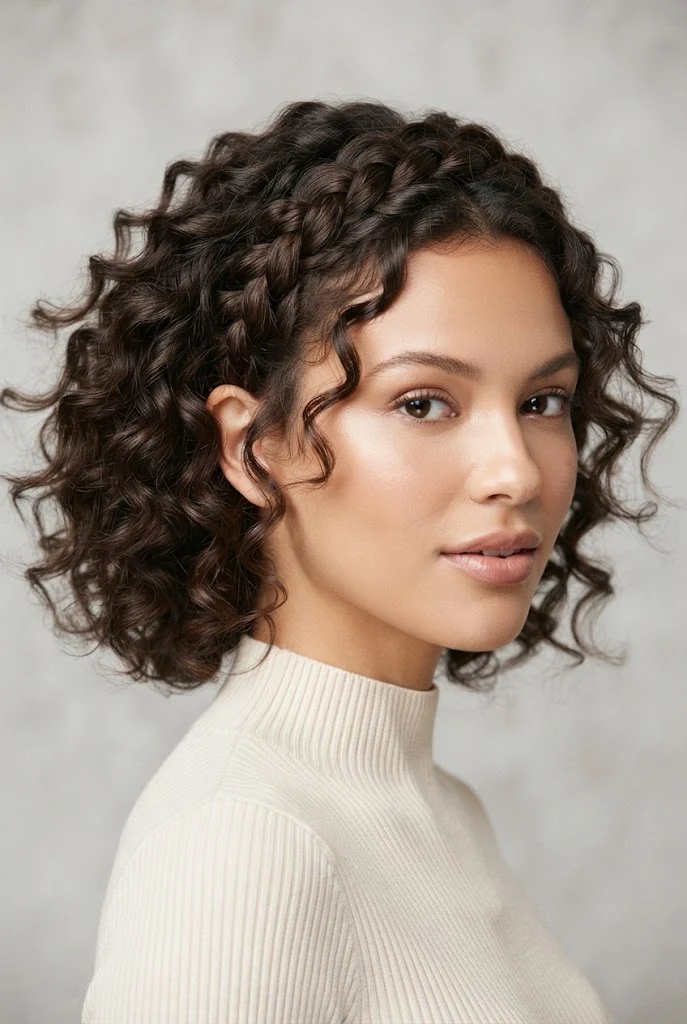 Trenza de Lado Estilo Halo con Rizos Sueltos — peinados cabello corto rizado trenza style outfit