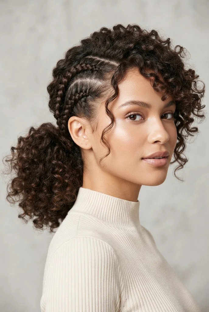 Trenzas de Caja Laterales con Coleta Baja — peinados cabello corto rizado trenza style outfit