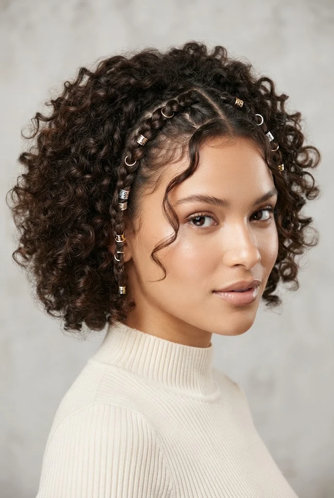 Trenzas Laterales Gemelas con Accesorios Metálicos — peinados cabello corto rizado trenza style outfit