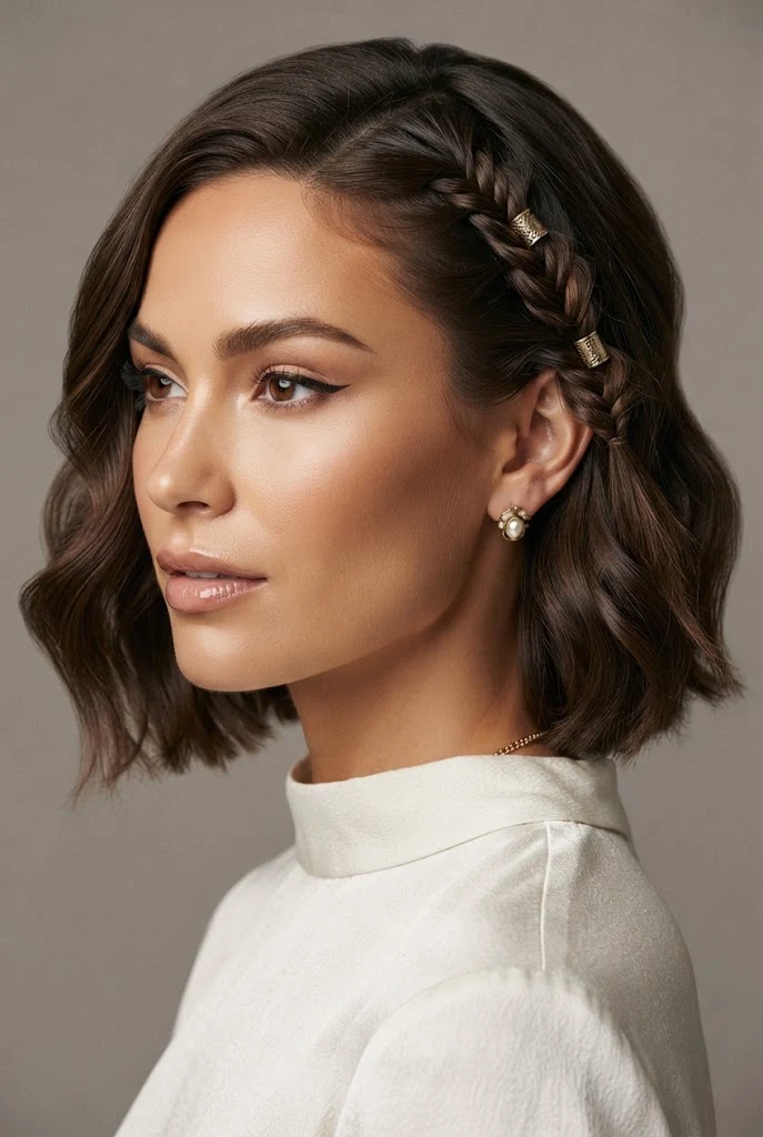 Side Fishtail with Metallic Cuff Accent — peinados cabello corto trenzas de lado style outfit