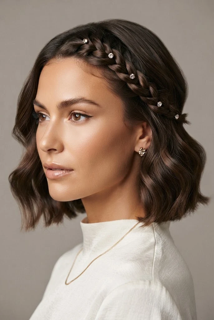 Minimalist Twist Braid with Crystal Pin Accents — peinados cabello corto trenzas de lado style outfit
