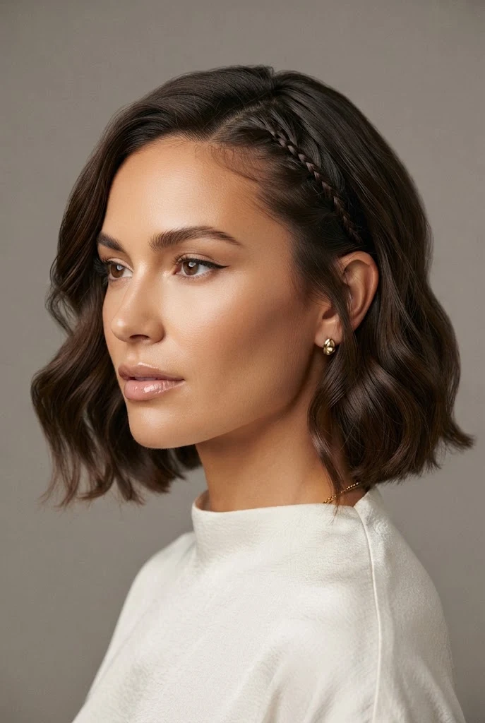 Micro-Braid Accent with Loose Waves — peinados cabello corto trenzas de lado style outfit