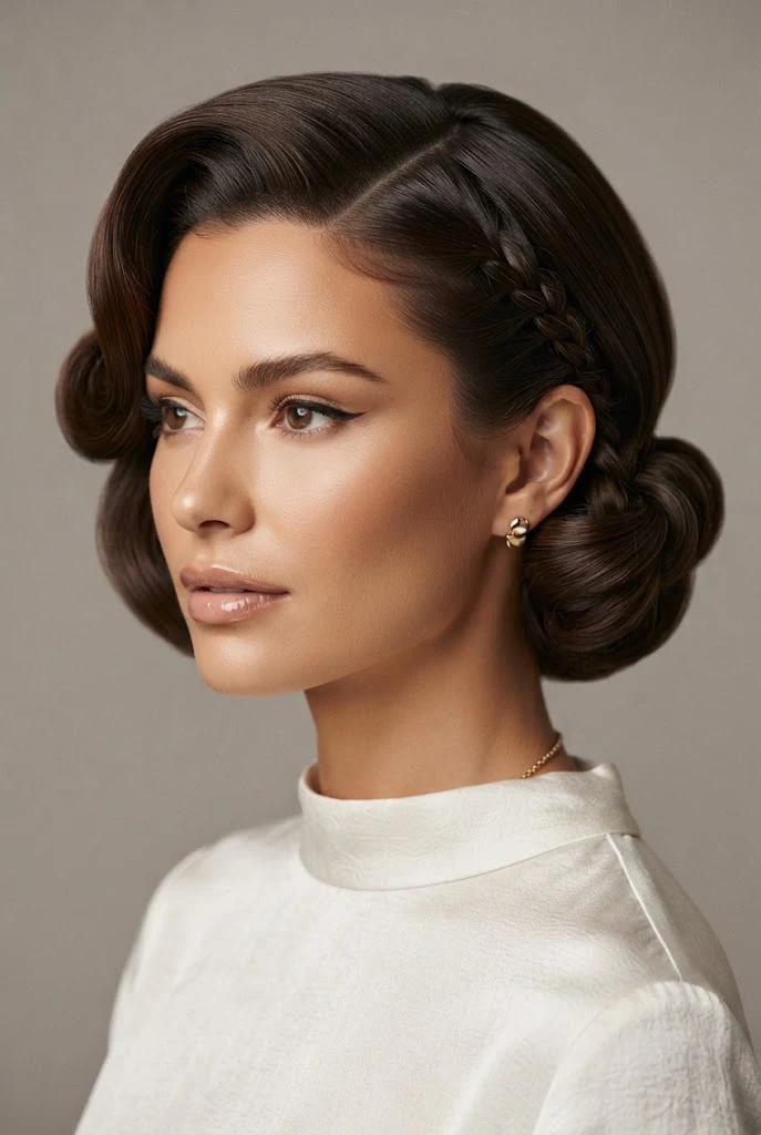 Hollywood Side Roll with Hidden Braid Integration — peinados cabello corto trenzas de lado style outfit