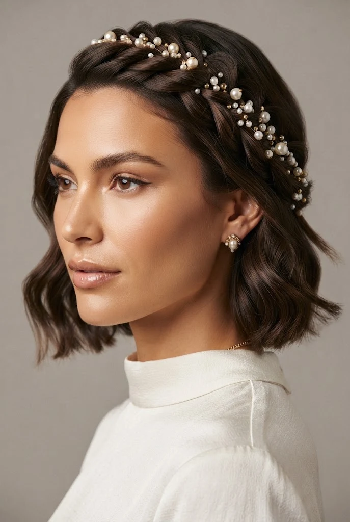 Pearl-Embellished Side Twist Braid — peinados cabello corto trenzas de lado style outfit
