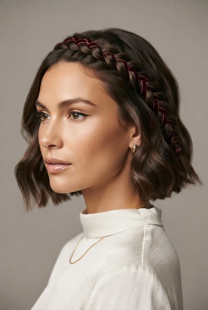 Velvet Ribbon-Woven Side Braid — peinados cabello corto trenzas de lado style outfit