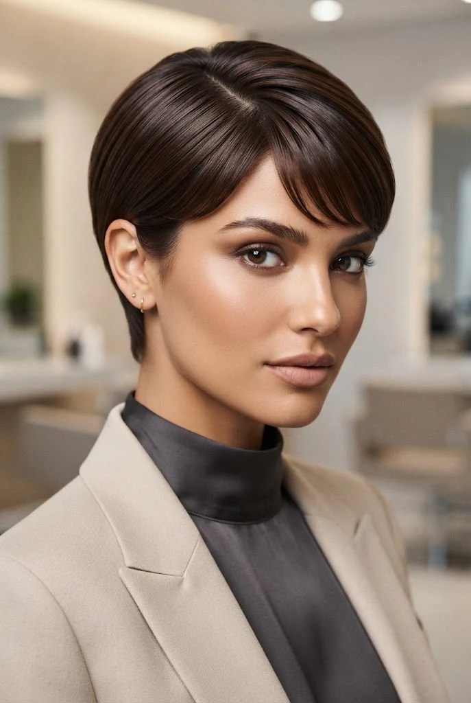 Sleek Parisian Garçon Crop — peinados cabello muy corto short hair style outfit