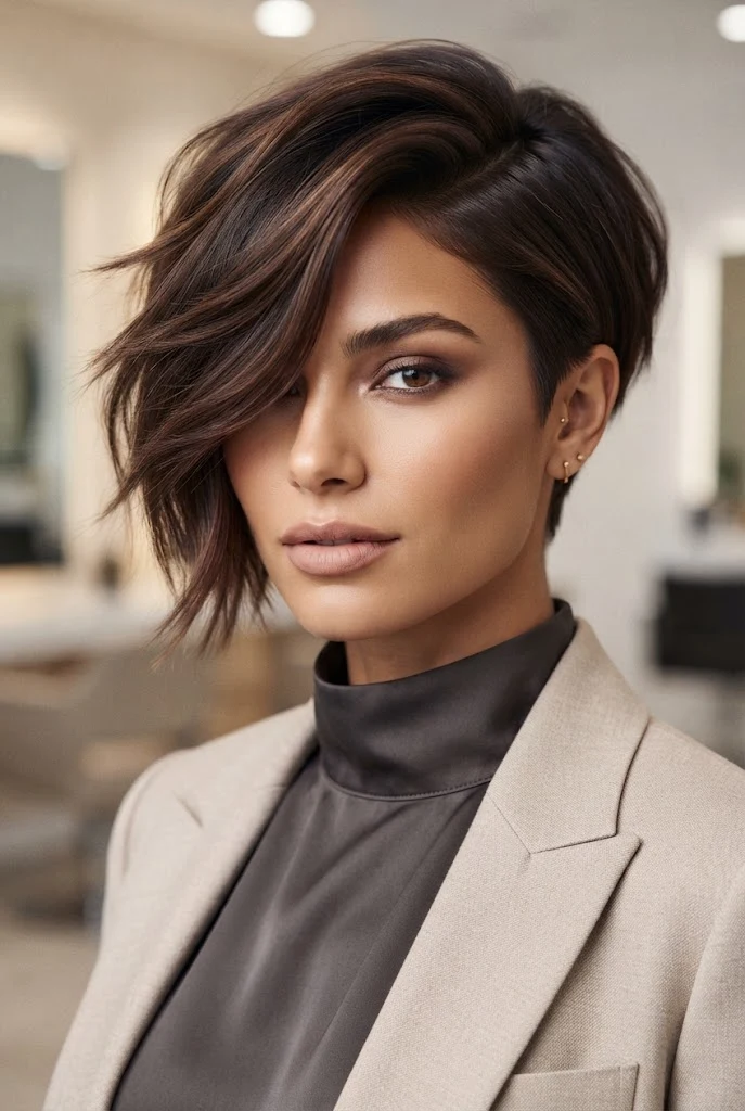 Asymmetrical Deep-Parted Razor Cut — peinados cabello muy corto short hair style outfit