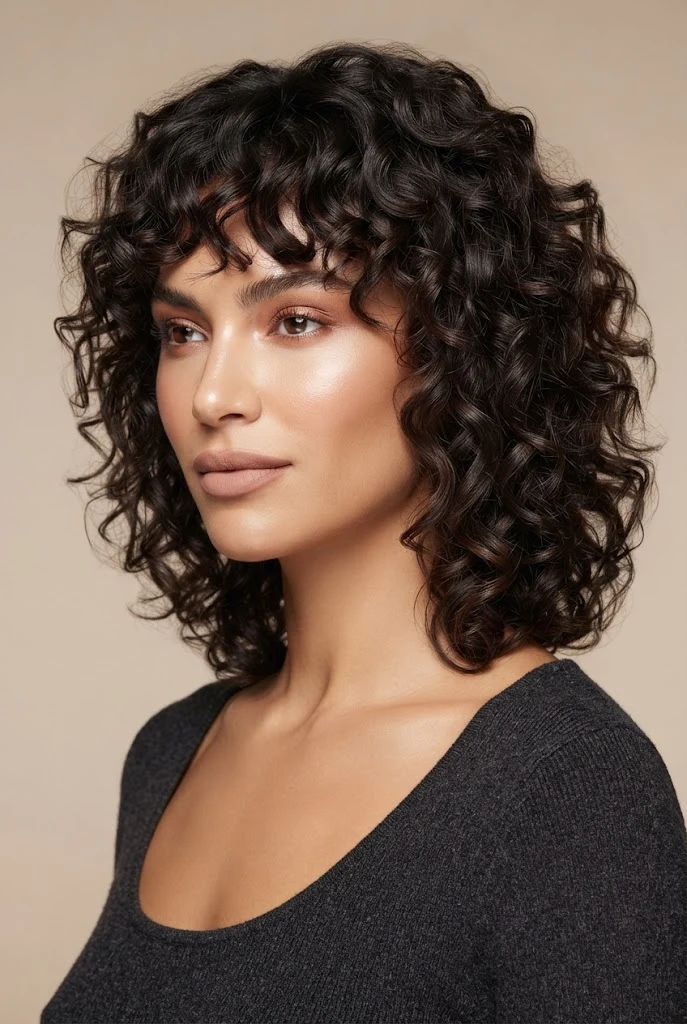 Voluminous Layered Curly Shag — peinados con cabello chino corto style outfit