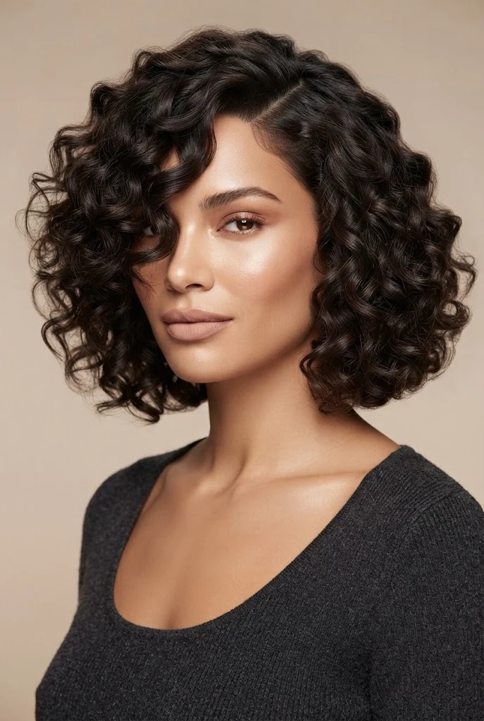 Voluminous Curly Bob with Side Part — peinados con cabello chino corto style outfit