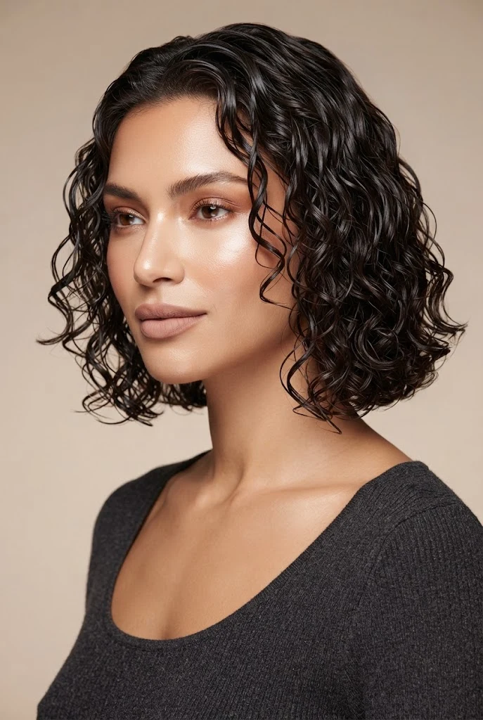 Wet-Look Defined Curly Bob — peinados con cabello chino corto style outfit