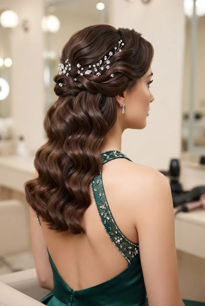 Twisted Crystal Pin Half-Up — peinados con cabello suelto elegantes style outfit