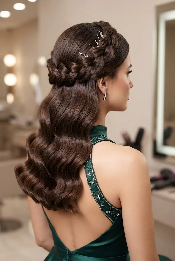 Braided Halo Media Cola — peinados con cabello suelto elegantes style outfit
