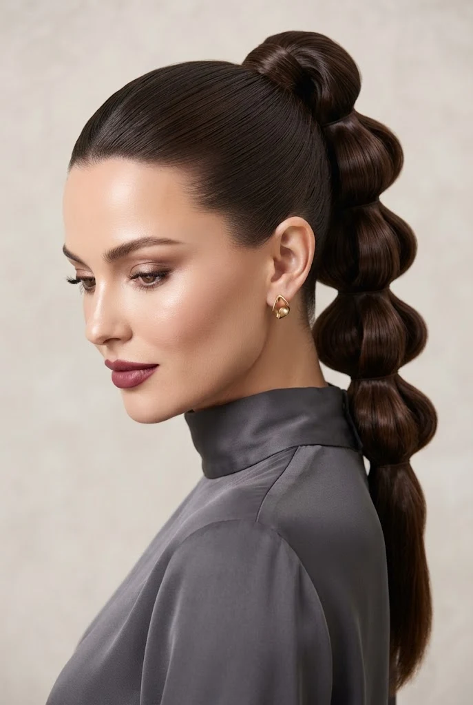 High Ponytail with Hidden Elastics and Inverted Loops — peinados con cola alta elegantes style outfit
