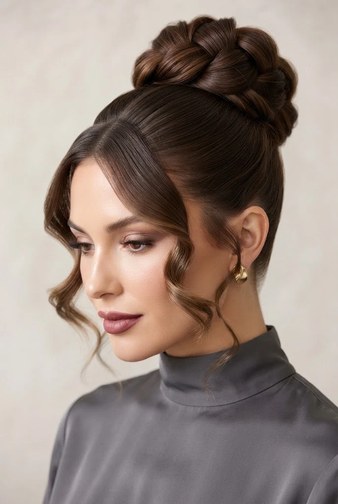 Ultra-High Updo with Soft Face-Framing Curls — peinados con cola alta elegantes style outfit