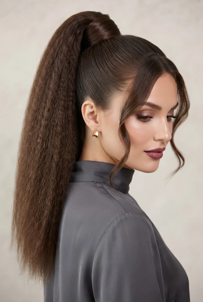 High Tail with Softly Crimped Texture — peinados con cola alta elegantes style outfit