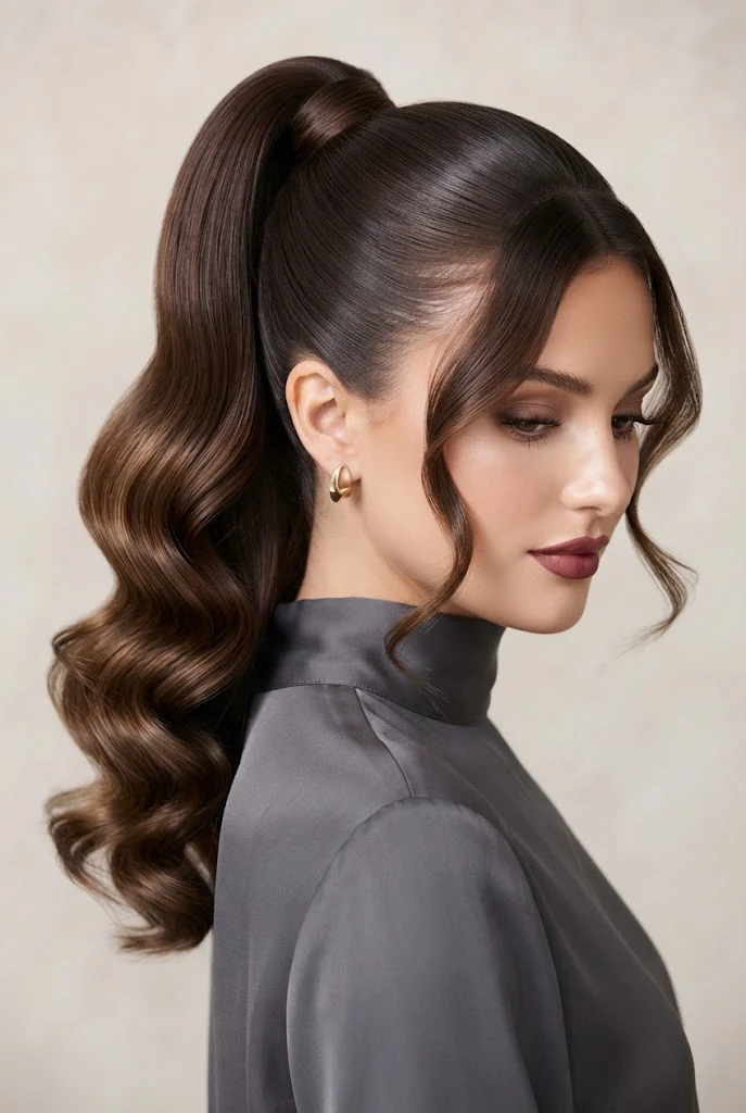 High Ponytail with End Curls and Face-Framing Wisps — peinados con cola alta elegantes style outfit