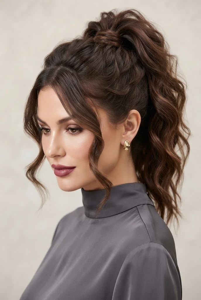 Textured Messy-Chic High Tail with Face-Framing Tendrils — peinados con cola alta elegantes style outfit
