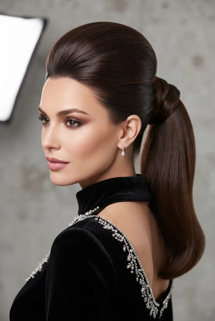 Voluminous Retro Bump Ponytail — peinados con coletas elegantes style outfit