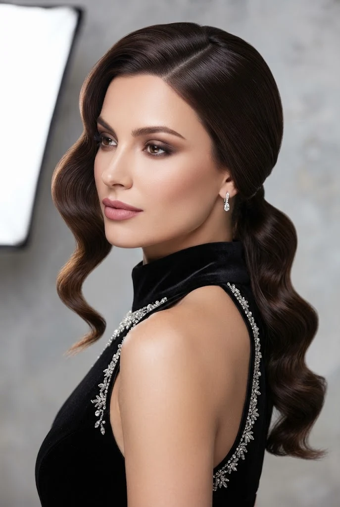 Glamorous Hollywood Waves Side Ponytail — peinados con coletas elegantes style outfit