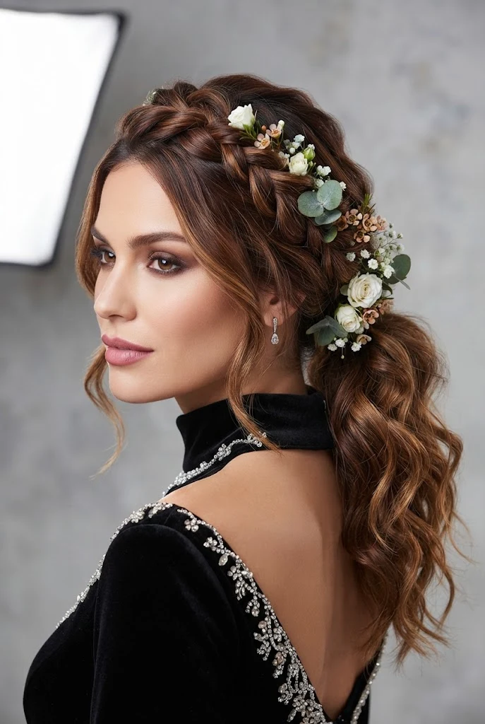 Textured Bohemian Ponytail with Fresh Florals — peinados con coletas elegantes style outfit