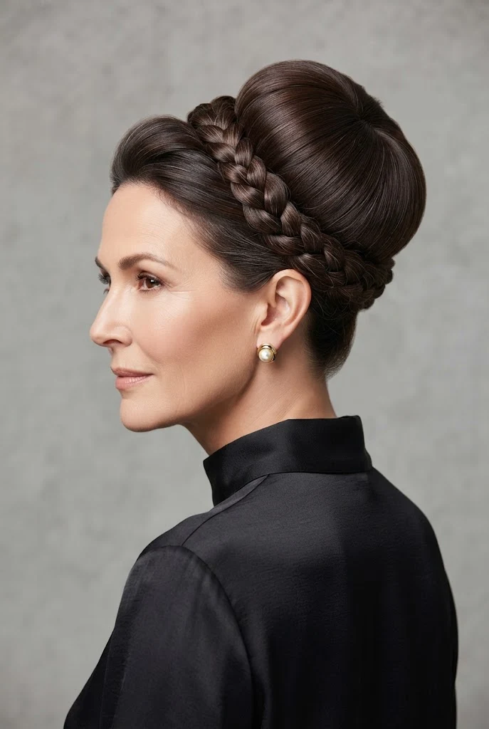 The Braided-Base Donut Updo — peinados con donas elegantes style outfit