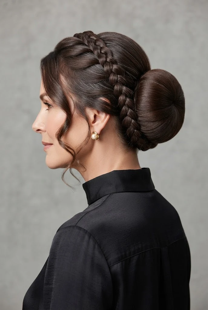 The Regal Braided-Core Donut Updo — peinados con donas elegantes style outfit