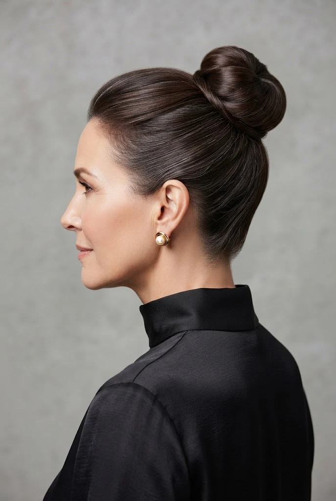 The Sleek High-Gloss Donut Topknot — peinados con donas elegantes style outfit