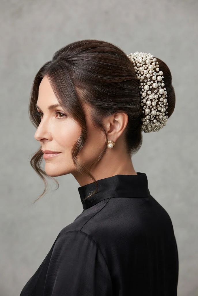 The Pearl-Studded Evening Donut — peinados con donas elegantes style outfit