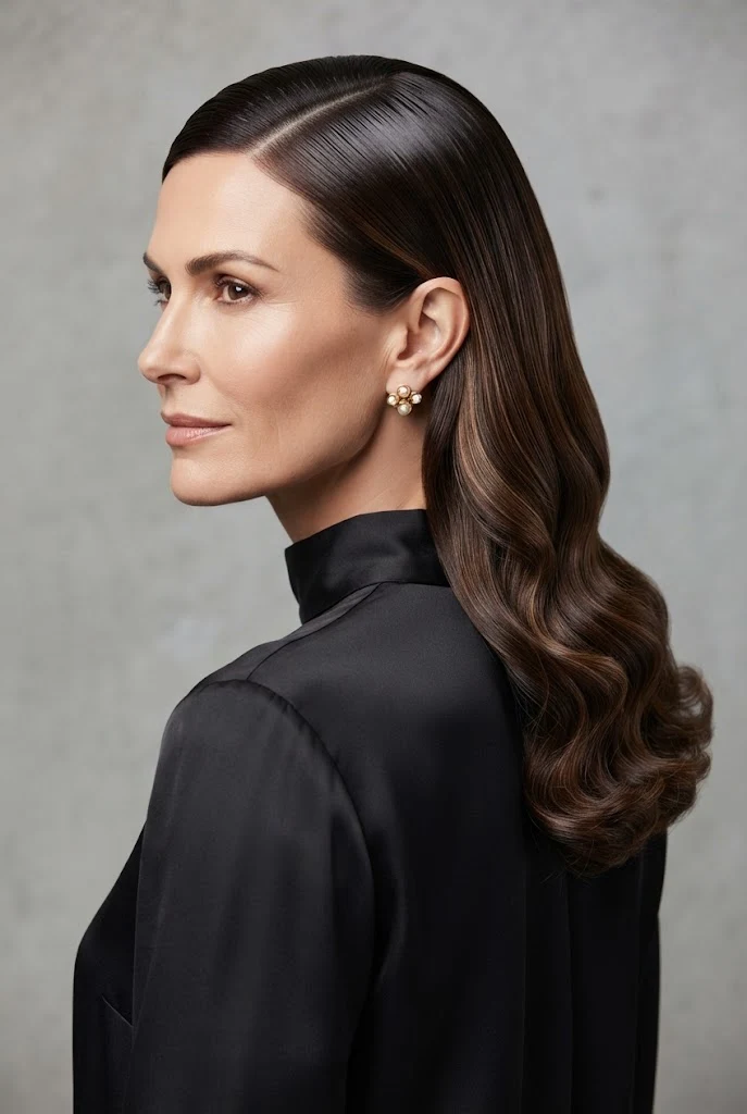 The Sleek Wet-Look Glamour Flow — peinados con el pelo suelto elegantes style outfit
