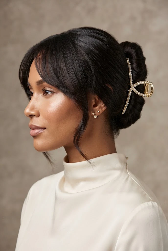 The Statement Claw Clip Twist — peinados con fleco elegantes style outfit
