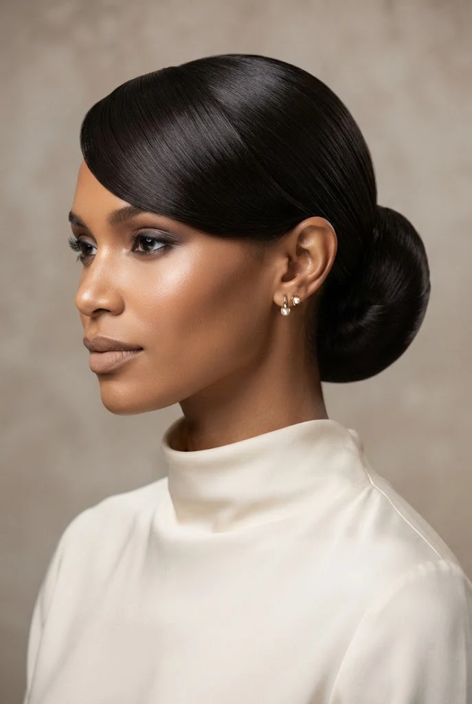 The Structured Sleek Low Chignon — peinados con fleco elegantes style outfit