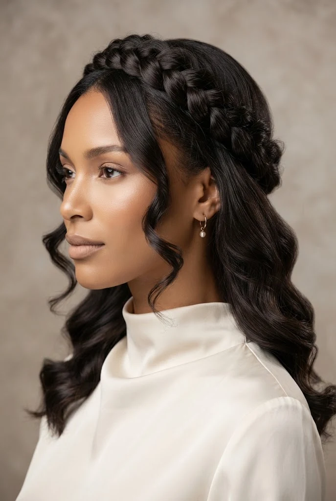 The Braided Halo Wave Combination — peinados con ondas elegantes style outfit