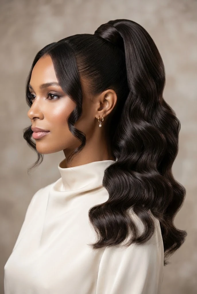 The High-Volume Glamour Ponytail Waves — peinados con ondas elegantes style outfit