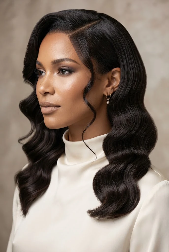 The Deep Side-Part Glamour Waves — peinados con ondas elegantes style outfit