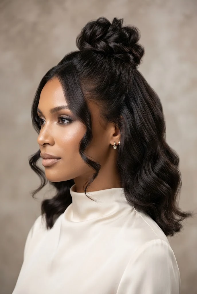 The Textured Half-Up Top Knot Waves — peinados con ondas elegantes style outfit