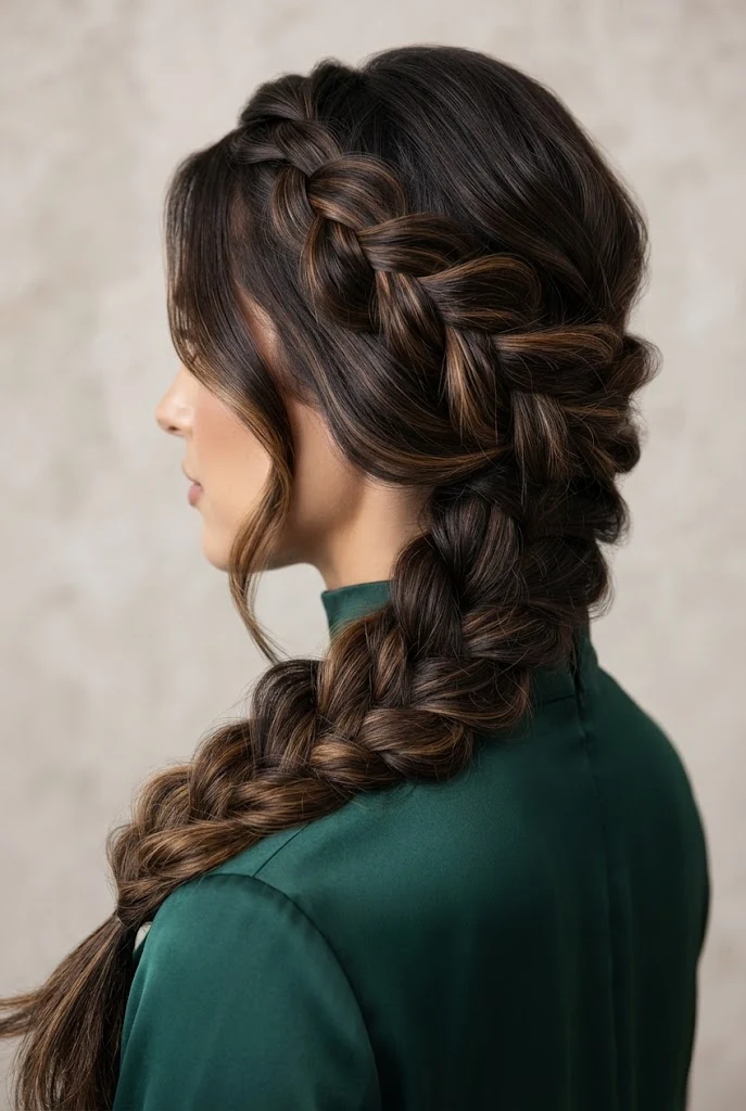 Cascading Mermaid Side Braid — peinados con trenzas elegantes fiestas style outfit