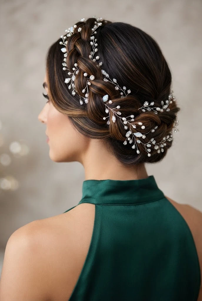 Jeweled Halo Braid — peinados con trenzas elegantes fiestas style outfit