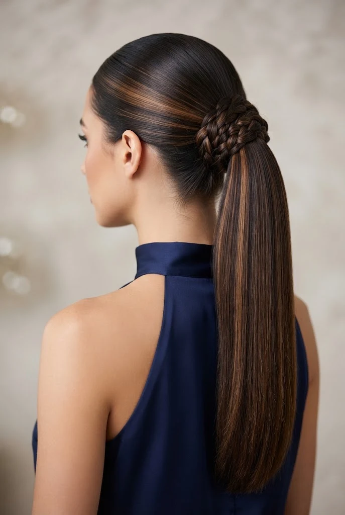 Sleek High Ponytail with Wrapped Braid — peinados con trenzas elegantes fiestas style outfit