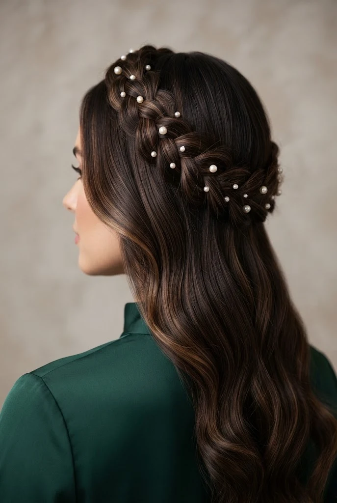 Crown Braid with Pearl Accents — peinados con trenzas elegantes fiestas style outfit