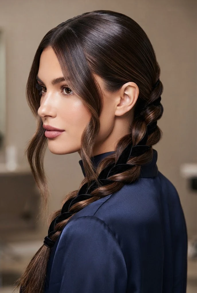 The Velvet-Ribbon Interlaced French Braid — peinados con trenzas elegantes style outfit