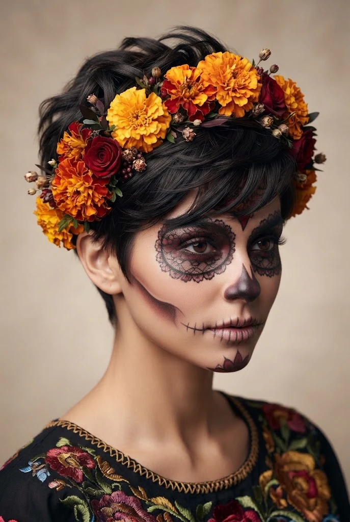 The Marigold Pixie Crown — peinados de catrinas cabello corto style outfit
