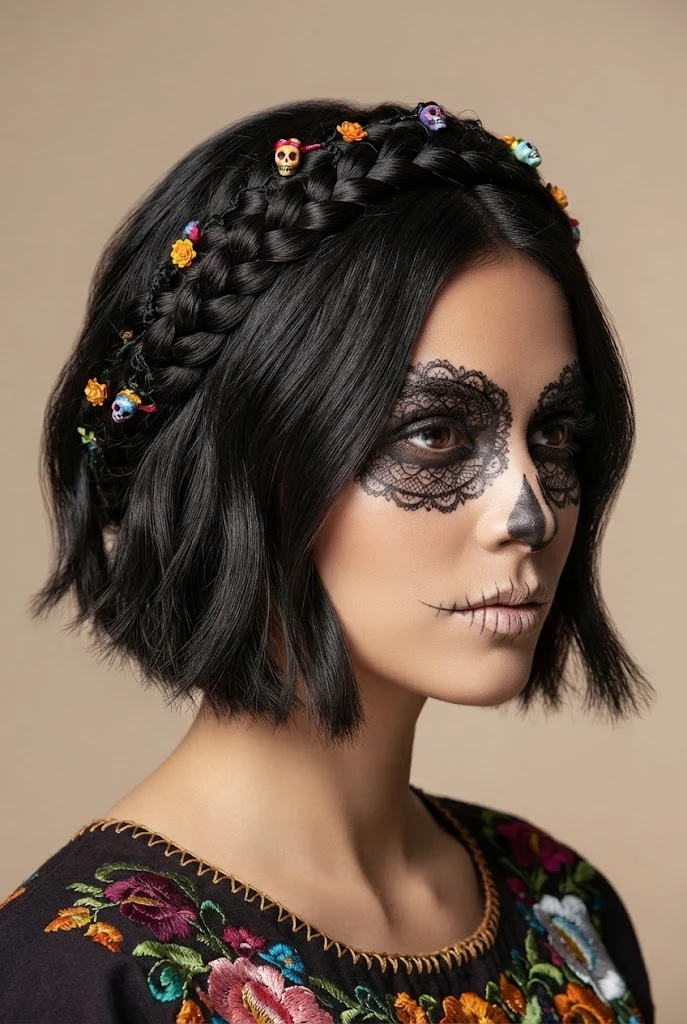 Braided Crown Halo for Short Bobs — peinados de catrinas cabello corto style outfit