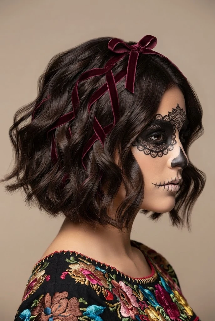 Velvet Ribbon Weave and Textured Waves — peinados de catrinas cabello corto style outfit